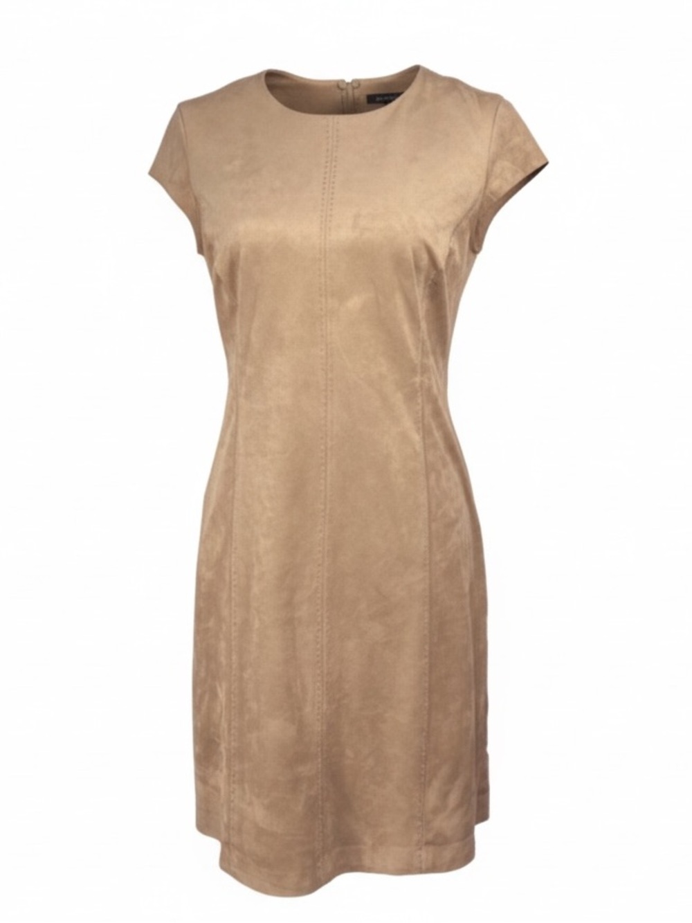 Katherine Barclay Montreal Elegant Beige Vegan Suede Cap Sleeve Dress size 8 - Picture 2 of 8